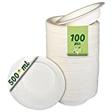 100 bols en papier jetables pour canne à sucre 500 ml. Vaisselle jetable biodégradable extra forte blanche. Des bols pour ...