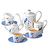 11 Pieces Porcelain Tea Set Ceramic Teapot with Cups and Saucers Set Living Room Home Afternoon Tea Tea Set Gift ...