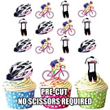12 X Rose Maillot cycliste vélo-Casque de vélo-carte en Papier comestible prédécoupé pour décorations de gâteau avec support de fixation