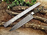 13 inches Long Damascus Steel Chef Knife, Hand Forged Damascus Steel Blade with 2 Tone Wood Scale. 7.5" Long Cutting ...