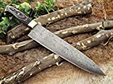 14 inches Long Hand Forged Damascus Steel Kitchen Knife, 2 Tone Black Dollar Wood Scale with Brass Bolster, 9 inches ...