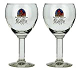 2 verres Leffe bière d'abbaye belge, verre calice, verre à pied 25 cl