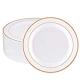 20pcs 7,5 pouces 19 cm assiettes en plastique à jante en or rose - 7,5 pouces assiettes à salade / ...