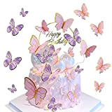 21 Pièces Gâteau Topper de Papillon, Gâteau Topper de Papillon à Paillettes, 3D Papillon Cupcake Toppers, Toppers de Gâteau d'anniversaire ...