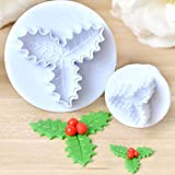 2pcs Christmas Holly Leaf Plunger Cutter, Holly Leaves Fondant Mold Cookie Cutter Christmas Party Cake Cupcake Gum Paste Sugar Craft ...