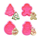 4 Découpoirs Emporte-pièces en 3D avec Poussoirs:Noël avec Poussoirs Biscuit Moule Cookie Pâtisserie Gâteau Fondant Décoration en Forme de Flocon ...