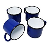 4 mugs en métal émaillé bleus - 250 ml