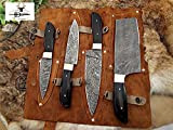 4 Pieces Chef Knives Set, Slicer, Chef, Cleaver Overall 37 inches Full Tang Hand Forged Damascus Steel Blade, Custom Made ...