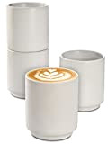4 Tasses à Cappuccino en Céramique Blanche - Design Empilable - Paroi Épaisse - Lavable au Lave-vaisselle - 200 ml