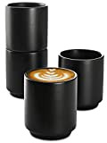 4 Tasses à Cappuccino en Céramique Noire - Design Empilable - Paroi Épaisse - Lavable au Lave-vaisselle - 200 ml