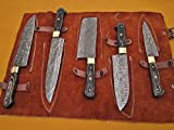 5 Pieces Damascus Steel Hammered Kitchen Knife Set, 2 Tone Black Dollar Wood Scale, 54 inches Long Sharp Knives, Custom ...