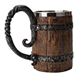 550ml Viking Chope À Bière Viking Corne À Boire Viking Verre À Bière Inoxydable Whisky Barrel Cup Viking Wood Style ...