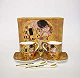 6 tasses à expresso en porcelaine - Motif : « Le Baiser » de Gustav Klimt