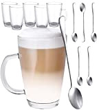 6 Tasses à Latte Macchiato avec Poignée et Cuillères Longues - 300ml - Taille Idéale pour les Machines à Café ...