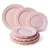 6PCS assiettes en plastique disques en plastique dur rose rond coloré sculpté dessert plateau de pique-nique solide imitation porcelaine assiettes-7,5 ...