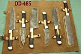 7 Pieces Damascus Steel Kitchen Knife Set, Custom Made Hand Forged Damascus Steel Full Tang Blade, Overall 70 inches Length ...