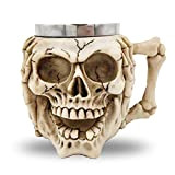 Acier Inoxydable Tête de Mort Mug,Tasse de Bière de Médiévale,3D Tasse de Café en Résine,pour Boisson,Café,Bière,Décor D'Halloween,Cadeau,400ML,(Cover Face)