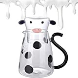 AHSRW Cow Glass Water Pitcher with Glass Cup, Cute Cow Glass Carafe Set, Bedside Water Carafe Cow
