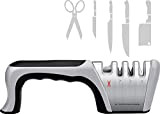 Aiguiseur Couteaux Professionnel Manuel 4 en 1 Affûteurs Manuels Knife Sharpener avec Base Antidérapante pour Couteaux, Couteau de Cuisine, Ciseaux