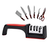 Allinside Aiguisoir à couteaux, Aiguisoir manuel à 3 niveaux pour couteaux de chef pour la cuisine domestique Outil d'aiguisage de ...