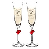 AMAVEL Set de 2 flûtes à Champagne avec cœur Rouge et Gravure pour Le Mariage, Motif Anneaux, Personnalisées avec Noms ...