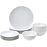 Amazon Basics Service de table 18 pièces - Porcelaine blanche coupée, pour 6 personnes