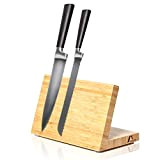 Amazy Bloc à couteaux magnétique avec 15 étiquettes ardoise – Porte-couteaux aimanté en bambou massif pour organiser votre cuisine
