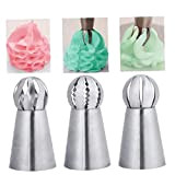 Angoter 3PCS Stainless Steel Russian Ball Nozzles Piping Tips Sets Rose Cream Cupcake Pastry Decoration Tool