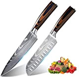 Anhichef Couteau de Cuisine, Couteau de Chef Santoku en German Acier Carbone Inoxydable - Ultra Tranchante de 20cm - Professionnel ...