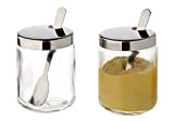 APS pots à moutarde, lot de 2, pots à moutarde transparents avec cuillère et couvercle en acier inoxydable, 4,8 x ...