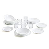 Arcopal - Vaisselle blanche complète pour 6 personnes 18 pièces + Lot de 6 verres en verre 26 cl