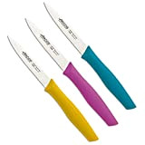 Arcos Serie Nova - Couteau à peler, acier inoxydable NITRUM, emballage écologique, 3 couleurs Fuchsia, Turquoise et Jaune