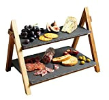 Artesa MasterClass Acacia Wood and Slate Two Tier Serving Stand, 40 x 30 x 25 cm