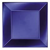 Assiette carrée Plate Bleu perlé (Royal) en Plastique réutilisable de 23cm (x8) REF/58050