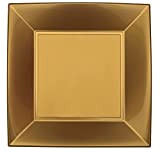 Assiette carrée plate dorée or en plastique réutilisable de 23cm (x8) REF/68050