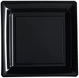 Assiette Plate Réutilisable Noir | Lot de 36 Assiettes Noires Brillant | Lavables à Froid | Assiette Carrée 23X23 cm ...