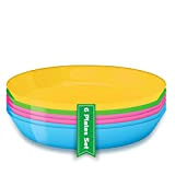 Assiettes en plastique réutilisables (6 unités), vaisselle réutilisable en plastique dur, assiettes de pique-nique profondes, convient pour micro-ondes pour enfants ...