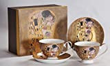 Atelier Harmony Gustav Klimt Lot de 2 Tasses à café en Porcelaine avec Coffret Cadeau Beige/doré