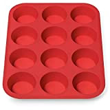 Avana Moule à muffins en silicone pour 12 muffins sans bisphénol A avec revêtement anti-adhésif Rouge