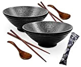 BAKERORA Lot de 2 grands bols de ramen avec cuillères et baguettes - Cadeau traditionnel japonais en céramique pour les ...