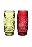 BARCRAFT Tiki Cocktail Glasses, 600 ML (1 Pint) - Red and Green (Set of 2)
