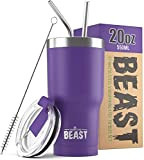 BEAST Mug Isotherme Cafe - 550ml I Violet profond I Acier Inoxydable I Réutilisable, Tasses Isothermes I 2 Pailles et ...