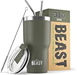 BEAST Mug Isotherme Cafe - 900ml I Vert armée I Acier Inoxydable I Réutilisable, Tasses Isothermes I 2 Pailles et ...