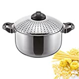 BERELA - Pasta Cook - Pot en acier inoxydable avec couvercle égouttoir et système de fermeture, casserole en aluminium 5 ...