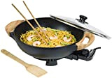 Bestron AEW100AS Wok électrique avec poignées en bambou, wok XL avec couvercle en verre au design Asia, spatule en bambou, ...