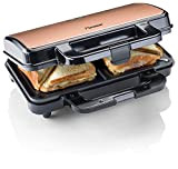 Bestron ASM90XLCO - Machine à sandwichs XL antiadhésif pour 2 sandwichs - 900 W - Noir/cuivre, métal