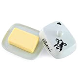 Beurrier avec poignée pour beurre de 250 g en céramique de qualité supérieure, blanc avec motif tête de vache noire, ...