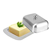 Beurrier en Acier Inoxydable avec couvercle, boîte à beurre pour beurre ou fromage, 18,5 x 12,2 x 7 cm