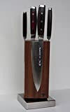 Bloc à couteaux aimanté « Monolith » en noyer + 4 couteaux Super Gou 161 Damas + aiguiseur de couteaux ...