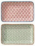 Bloomingville Assiettes de Service Emma - rectangulaire Plate Longues Couleur L 19 x W 12 cm, Rouge Vert, Céramique, Lot ...